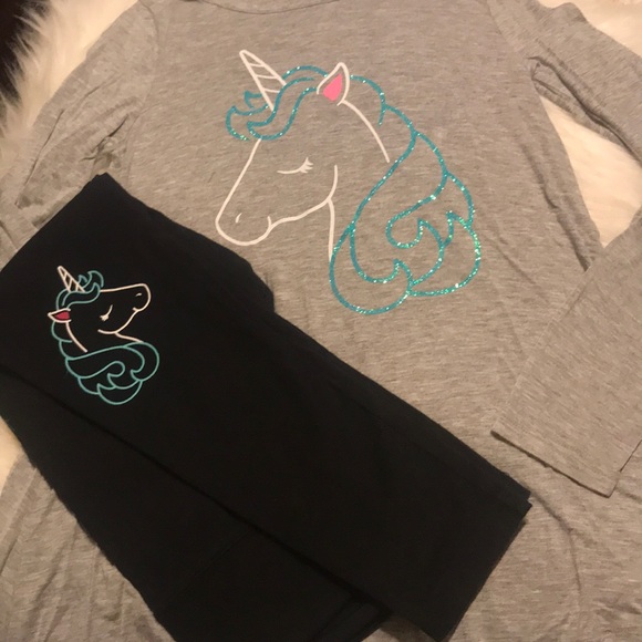 NWT JUSTICE Girls 8 10 Dancing Unicorn Sparkle Swingy Tee /& Crop Leggings Outfit